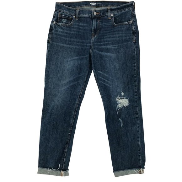 Old Navy Womens Mid Rise Distressed Blue Denim Boyfriend Capri Jeans Size 6 - Picture 2 of 8